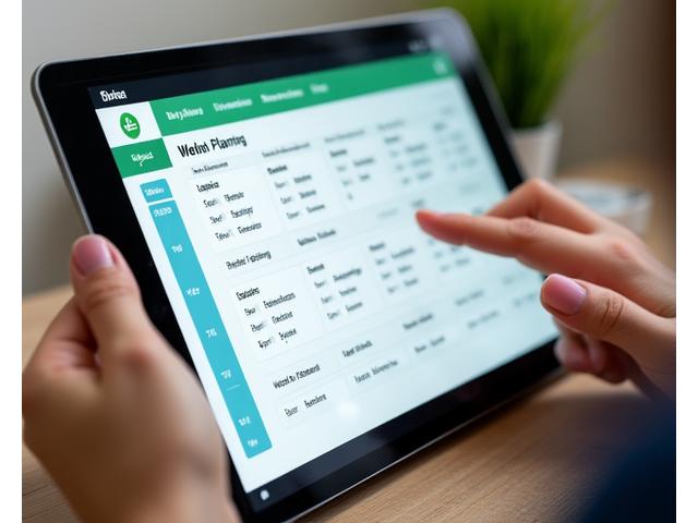 Interface de um aplicativo de planejamento de refeições em um tablet, mostrando um calendário semanal preenchido com refeições balanceadas e opções de substituição.