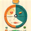 Relógio e alimentos, simbolizando o timing